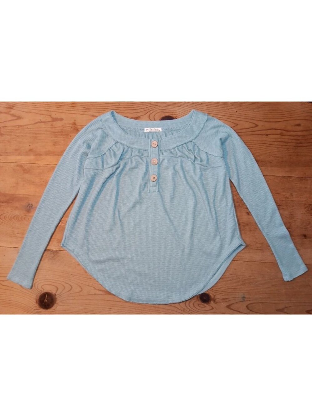 We The Free Must Have Henley Womens XS Long Sleeve Waffle Knit Green Oversized